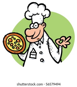 Chef with pizza illustration