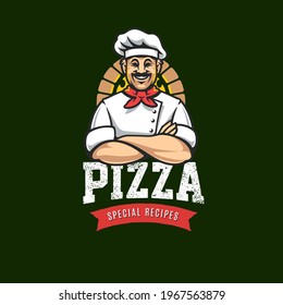 Chef Pizza Logo, Emblem Logo, Typography Logo. Vector illustration 