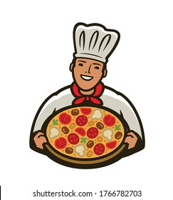 Chef with pizza logo. Menu design for cafe and restaurant