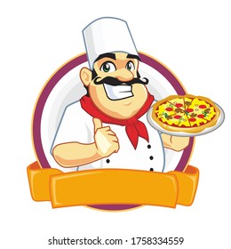 Chef pizza mascot cartoon in vector