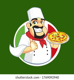 chef pizza mascot cartoon in vector