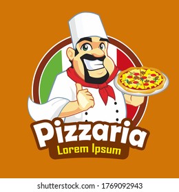 chef pizza mascot cartoon in vector