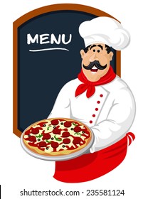 Chef with Pizza and Menu Board