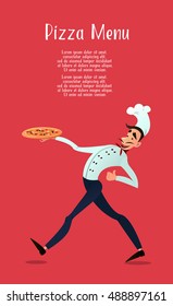  Chef with pizza. For pizza menu. Italian pizza. Pizza delivery. Vector illustration.