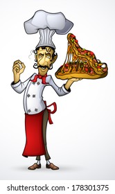 Chef with pizza monster in hand