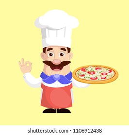 Chef with Pizza Vector Illustration