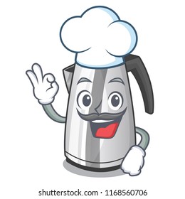 Chef plastic electric kettle isolated on cartoon