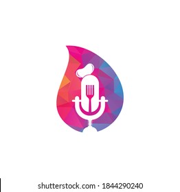 Plantilla de diseño de logotipo de concepto de forma de caída de podcast del chef. vector de diseño del logotipo de educación del chef