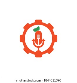 Chef podcast gear shape concept logo design template. chef education logo design vector	