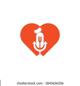 Plantilla de diseño del logotipo del concepto de forma cardiaca del podcast del chef. vector de diseño del logotipo de educación del chef