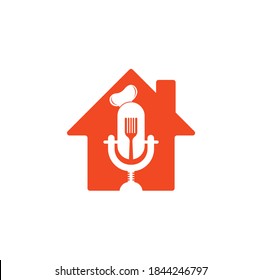 Plantilla de diseño de logotipo de concepto de forma de casa para podcast del chef. vector de diseño del logotipo de educación del chef