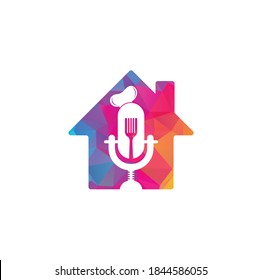 Chef podcast home shape concept logo design template. chef education logo design vector