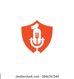 Plantilla de diseño de logotipo de concepto de forma de pantalla de podcast del chef. vector de diseño del logotipo de educación del chef	