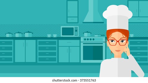 Chef pointing forefinger up.