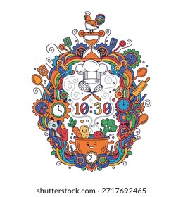 Chef señalando el icono del reloj en color para el concepto de gestión del tiempo