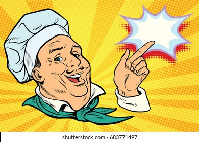 chef points his finger gesture. Pop art retro comic book vector illustration