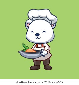 Chef Polar Bear Cute Cartoon Illustration