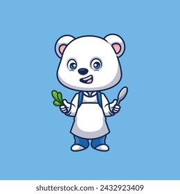 Chef Polar Bear Cute Cartoon Illustration