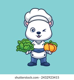 Chef Polar Bear Cute Cartoon Illustration