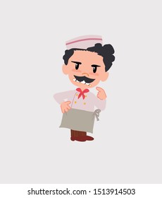 Chef ponders, he is something angry.