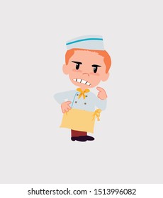Chef ponders, something angry. He is in negative attitude.