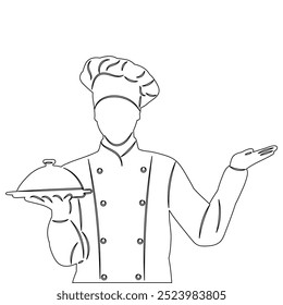 chef portrait with dish sketch, vector icon