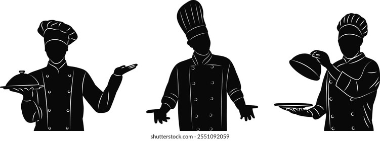 chef portrait with dishes silhouette vector