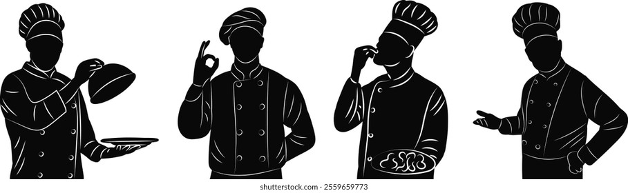 chef portrait silhouette on white background, vector