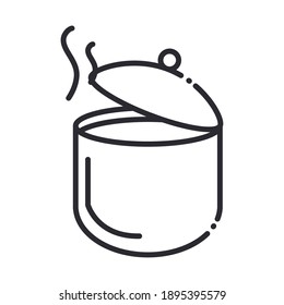 chef, olla con sopa caliente cocina estilo línea de menú icono ilustración vectorial