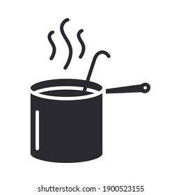 chef, pot with ladle kitchen utensil silhouette style icon vector illustration