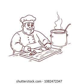 The chef prepares the dish. Sketch style.