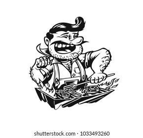 The Chef prepares meat on the barbecue. vector illustration.