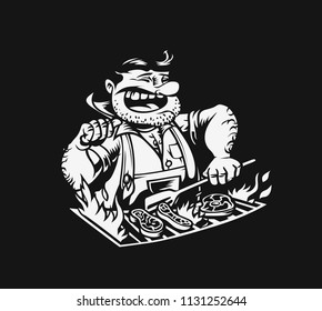 The Chef prepares meat on the barbecue. vector illustration.