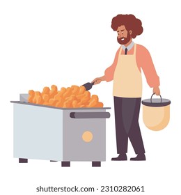cocinero preparando pollo frito en horno aislado