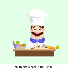 Chef Preparing For Cooking Vector Illustration