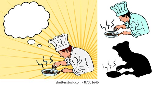 chef preparing food, vector illustration
