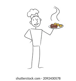 Chef presenting cooked food illustration