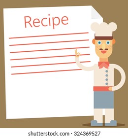 Chef Presenting Recipe Card. Flat vector