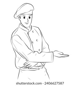 chef presenting something pose cartoon illustration