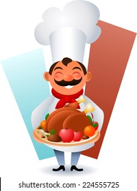 Chef presenting a tasty meal vector cartoon illustration