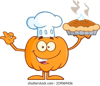 Chef Pumpkin Mascot Character Holding Perfect Pie