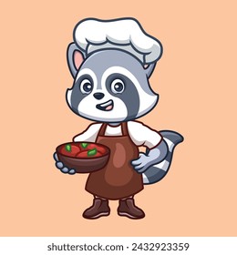 Chef Raccoon Cute Cartoon Illustration