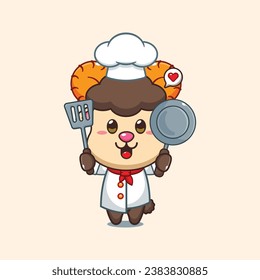Chef ram sheep cartoon vector illustration. 