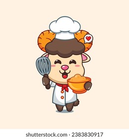 Chef ram sheep cartoon vector with cake dough. 