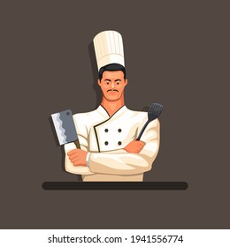 Chef, ready to cooking figure character mascot concept in cartoon illustration vector