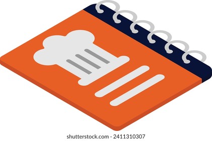 Chef Recipe Book isometric concept, Cook book vector icon design, Bakery and Baker symbol food preparation and Kitchen Utensils sign, Recipe development stock illustration