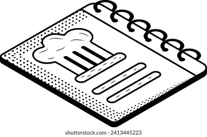 Chef Recipe Book isometric concept, Cook book Hand drawn vector, Bakery and Baker drawings, food preparation and Kitchen Utensil Sketch Culinary Doodle stock illustration