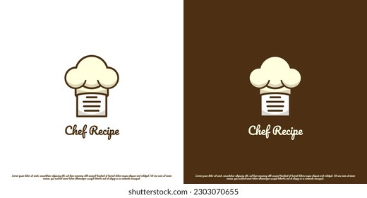 Chef recipe logo design illustration. Silhouette of chef hat recipe cook cartoon kitchen restaurant cafe delicious cooking fast food taste. Street food dinner business cooking formula recipe icon.