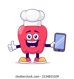 Chef red bell pepper cartoon mascot character vector illustration design