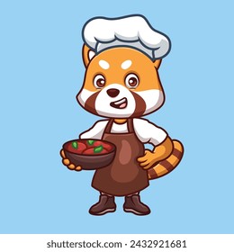 Chef Red Panda Cute Cartoon Illustration